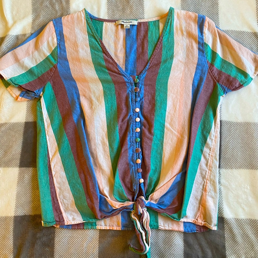 Madewell Striped Cropped Top with Front Tie XS